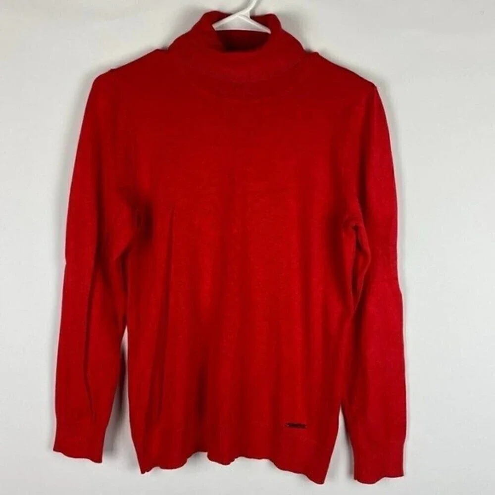 Jones New York Signature Womens Sweater Medium Red Turtleneck Pullover Ladies